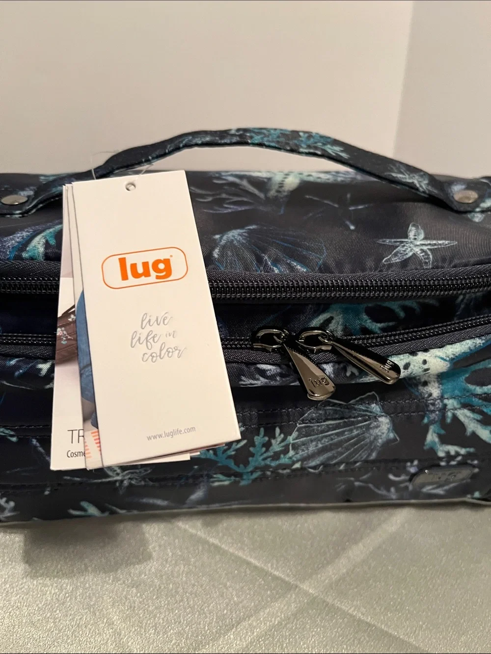 LUG - Trolley Cosmetic Case & Sleeper Brush Holder Combo- Stars and Shells Navy
